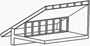 Skizze 2: Durch den Einsatz von Ständerwerk und Gipskarton kann man einen Formschönen Abschluss für mehr Stauraum bauen. 