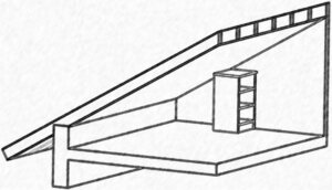 Skizze 1: Ein Regal im Dachboden verschenkt viel Platz 
