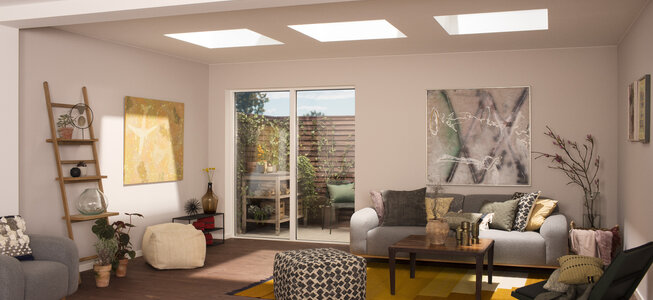 Flachdach-Fenster bringen Licht unter flache und flach geneigte Dächer. 